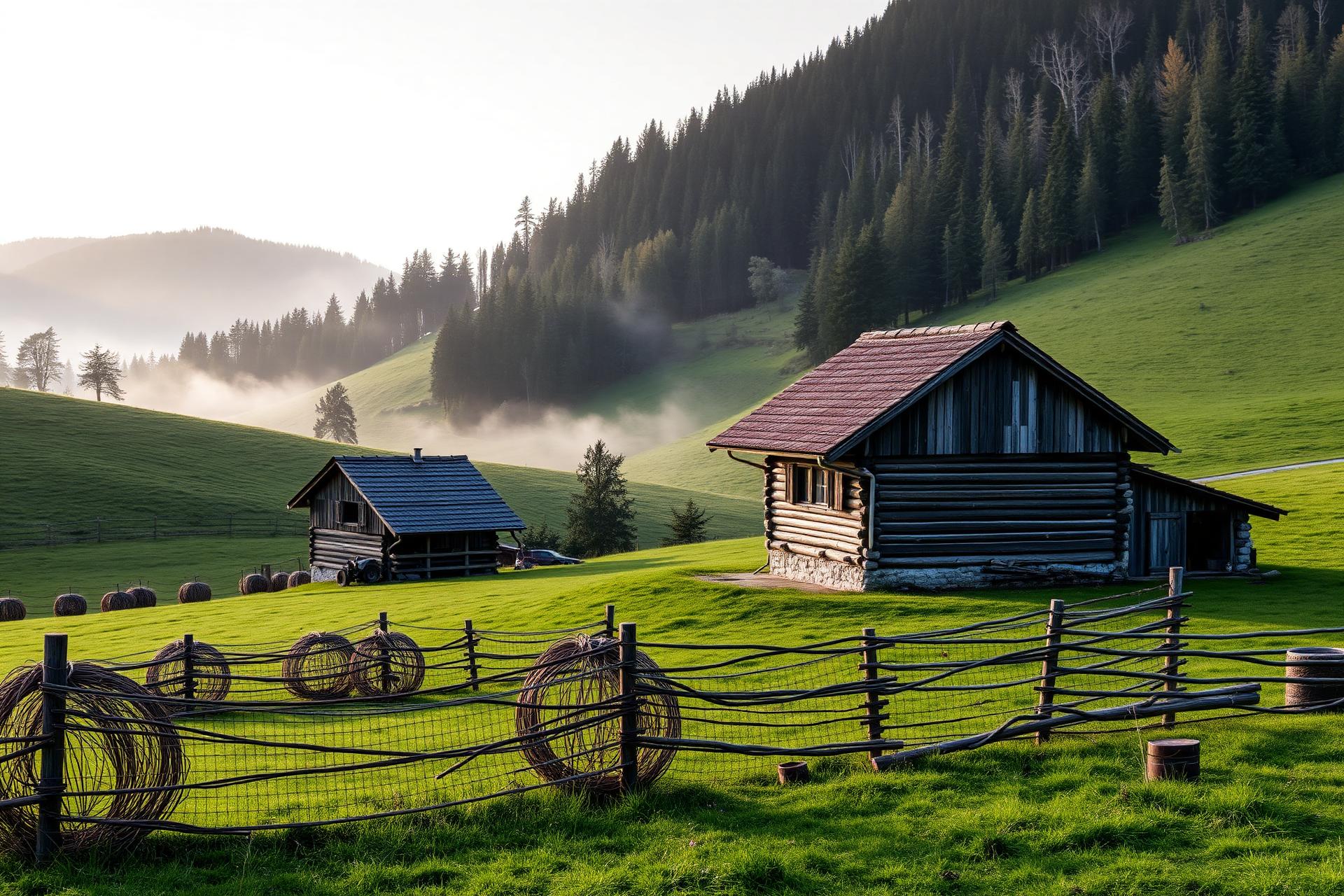 Slovenska kmetija ob sončnem vzhodu